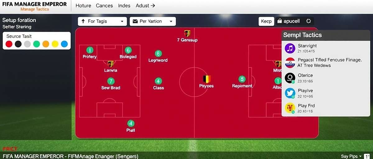 FIFA Manager Emperor Tactical Setup FIFA Manager Emperor Tactics Screen showing formation setup