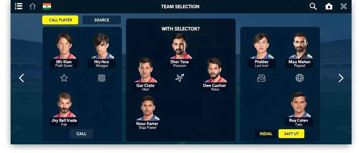 FIFA Manager Emperor Team Management FIFA Manager Emperor Team Selection Screen with Indian players